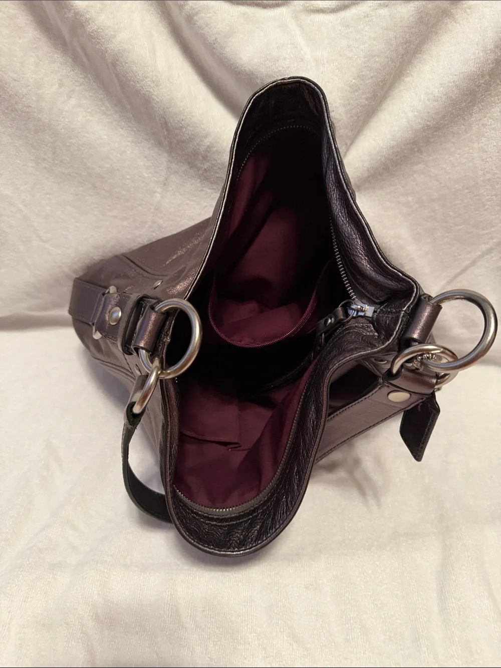 Coach Leather Shoulder Bag in Rich Pewter Tone w/ Silver Hardware